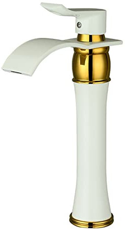 Robinet Cascade Lavabo Haut Bouche Plate Chaude Et Froide Robinet Vasque à Poser Laiton Robinet Salle de Bain Cascade,blanc + Or