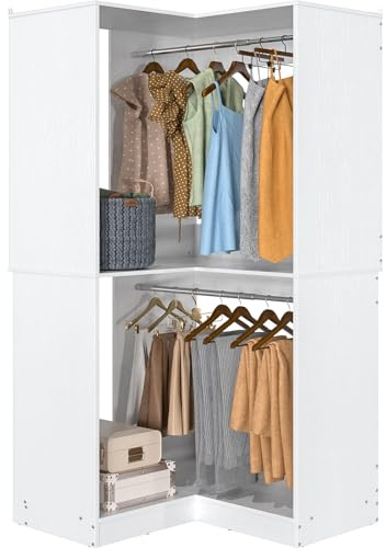 Armocity Corner Closet System, 32 Inches Wide Wood Unit with 2 Hanging Rods and All Hardware Kits, 3-Tier 80'' Height Wood Closet Tower, White