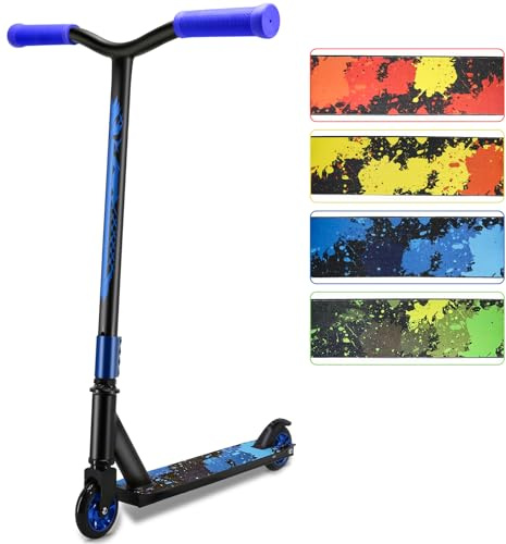 Stunt-Scooter – Freestyle 100 mm Aluminiumkern-Räder & ABEC-7-Trick-Scooter für Kinder ab 8 Jahren, Einsteiger-Scooter für Anfänger, Jungen, Mädchen, Teenager, Erwachsene, Blau