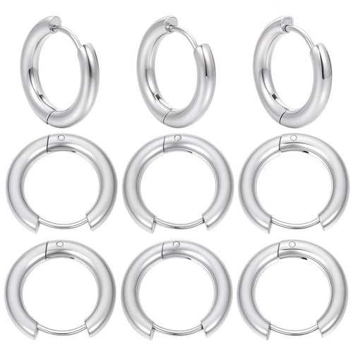 SUNNYCLUE 1 Box 24 Stück 12 Paar Huggie Hoops Ohrringhaken Edelstahl Creolen Ohrringe Set erstellen 14 mm Runde Brisur Ohrringe Hypoallergene Brisur Ohrhaken Für Schmuckherstellungszubehör
