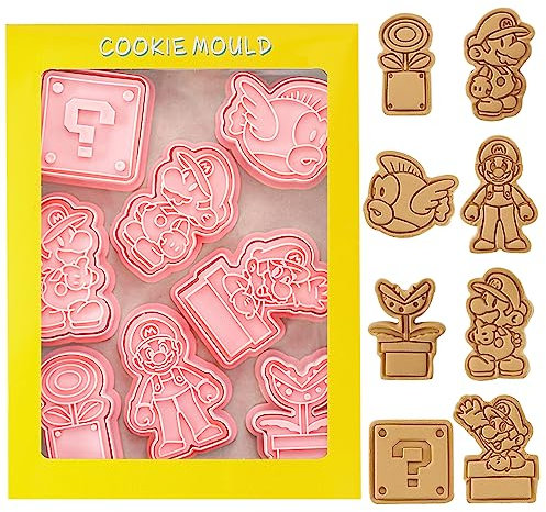 8 Pcs Animal Cookie Cutters for Kids - 3D Pink Biscuit Cutters for Baking Super Bros Shapes - Plastic DIY Fondant Pastry Cake Decoration Set