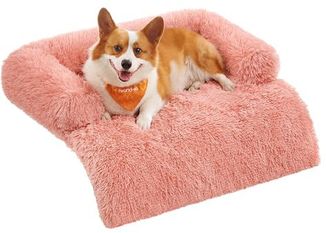 Feandrea FluffyHug Hundebett Plüsch, Hundedecke Sofa, Sofaschutz Hund, Hundekissen, Größe L, für mittelgroße Hunde, 95 x 85 x 16 cm, rosa PGW222R01