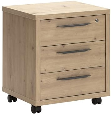 Composad | Kommode der Linie Zeichnung mit 3 Schubladen und Rollen, Bürokommode mit Schloss (BxHxT) 48,60 x 63,10 x 45,20 cm, Farbe Honig-Eiche, hergestellt in Italien