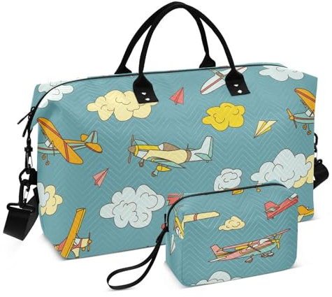 Große Reisetasche, Retro-Flugzeuge in verschiedenen trendigen Farben, Wochenend-/Nachttasche mit verstellbarem Riemen, Turnbeutel für Yoga, Workout, wasserdicht, Retro-Flugzeuge in verschiedenen