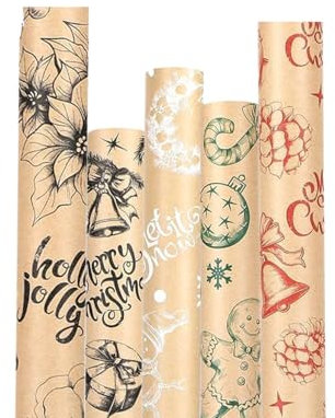 DERAYEE Geschenkpapier Weihnachten, Geschenkpapier 5 Verschiedene Muster, Geschenkpapier Weihnachten Set (5 Rollen)