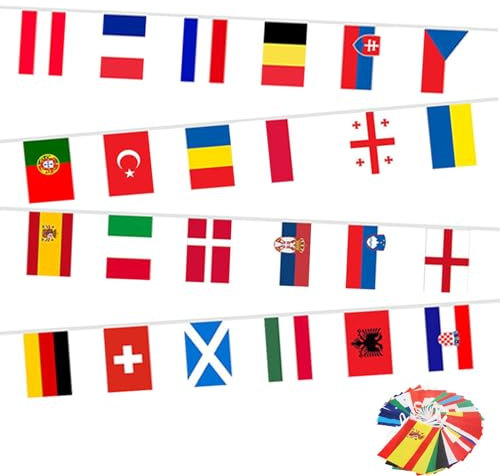 Gxlaihly Flaggen-Banner für den Europapokal 2024,1 Stück 800cm Doppelseitige Flagge, Europäische Flagge Wimpelkette für Garten, Bar, Party Dekoration (14 * 21cm)