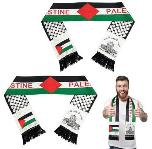 RCYHCY Palästina Flagge Schal, 2 Stück Doppelseitiger Schal Palästina, 135 x 14 cm Palästinenser Flaggenschal, Palestine Scarf Shawl, Halstuch Geschenk für Männer Frauen