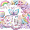 HLEIUKT Papillon Décorations Anniversaire pour Fille, Vaisselle de Fête Assiette Papillon, Party Papillon Ballons Kit Vaisselle Anniversaire de fête Pour les Fêtes Mariages, Baby Shower (16 invités)
