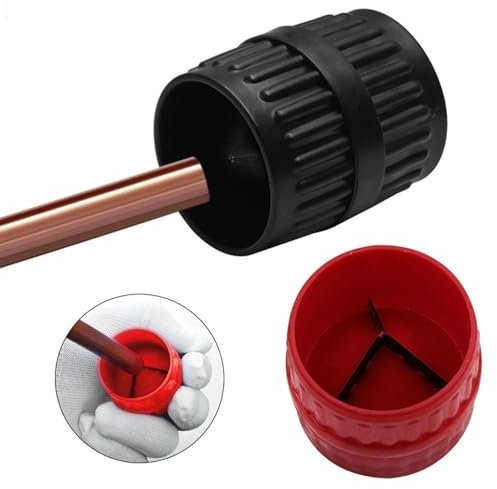 Smussatore da 2 pezzi, tagliabordi, strumento per sbavare tubi, strumento per sbavare plastica, strumenti e attrezzature per tubi dell'acqua, strumento portatile per sbavare (rosso, nero)