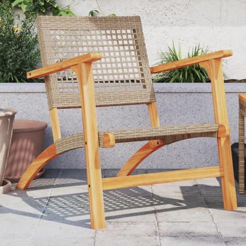 Somanki Gartenstühle 2 STK. Beige Poly Rattan und Akazienholz, Gartenmöbel, Terrassenstühle, Balkon Stühle, Balkonstuhl, Garten Stühle Für Draussen - 365869