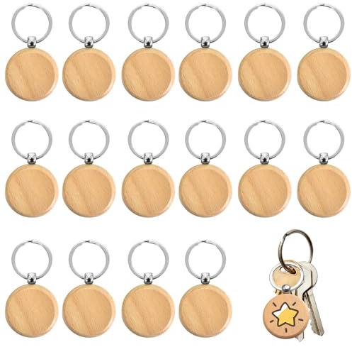 PMELCXD Porte-clés Personnalisable - Portachiavi Legno Exquis et Léger en Rondin de Bois - Décoratif et Fonctionnel, Porte Clef Bois pour Homme et Femme, Prêt pour DIY, Lot de 16