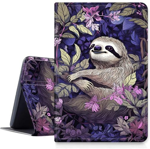 DIGTIALLL Case for Amazon Kindle Fire HD 10 & 10 Plus Tablet (11th Generation, 2021 Release) 10.1 PU Leather Smart Protective Cover with Auto Sleep/Wake,White Sloth