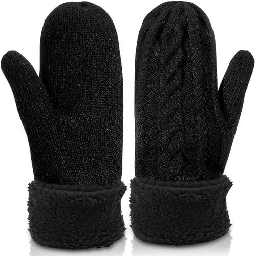 Handschuhe Damen Winter Warme, Winterhandschuhe Damen, Handschuhe Damen Winter Warm Warme Strick Fäustlinge, Winterhandschuhe Strickhandschuhe, Wintergeschenke Outdoor für Männer und Frauen（Schwarz）