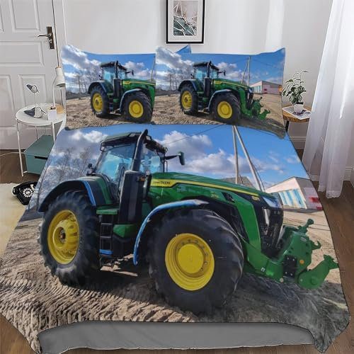 AAPZY Traktor Bettwäsche Set 2tlg Mit Kissenbezug Atmungsaktiver Mikrofaser Bettbezüge Bettbezug Für Optimales Schlafklima Für Erwachsene Teenager Kinder Single (135x200cm)