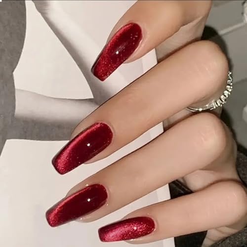 GlamRays Lot de 30 ongles à coller en forme d'œil de chat, carrés, moyens, longs, avec motifs bijoux, couverture complète, faux ongles, manucure