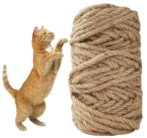 BUCOMTU Corda Tiragraffi per Gatti, 8MM X 50 M Corda per Tiragraffi, materiale artigianale fai da te, corda di canapa per decorazione giardino casa