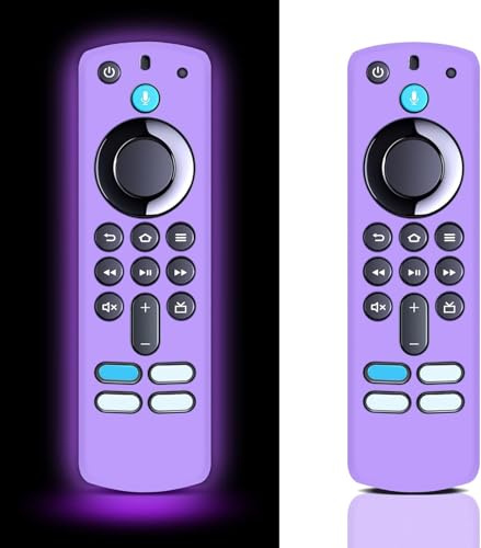 Custodia in silicone per telecomando Fire Stick TV Glow in The Dark, cover remota per voce Fire Stick 4K Max 3° generazione 2021 telecomando TV (viola acceso) – 【 Confezione da 2 pezzi)