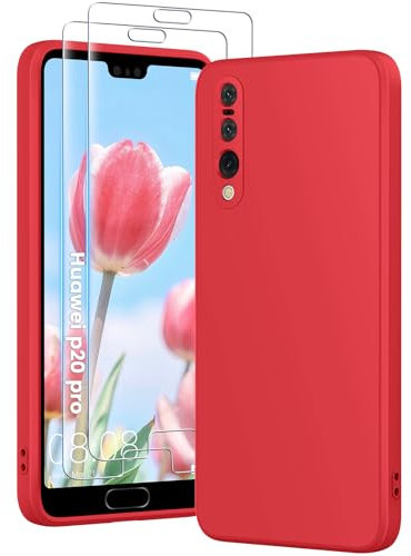 PuyaTeya Funda 3 en 1 para Huawei P20 Pro, con 2 unidades de cristal templado 9H Premium Liquid Silicona, con 4 capas resistentes a los golpes, resistente a la abrasión, forro de microfibra suave