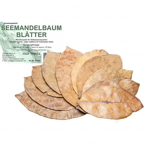 Garnelengarten Seemandelbaumblätter, 10 Stück, Wasserzusatz für Süßwasseraquarien, 1 Blatt für ca. 30 Liter