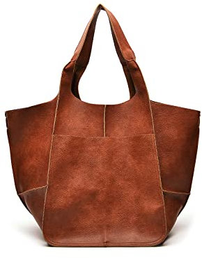 NICOLE & DORIS Frauen Tasche Groß Schultertasche Shopper Weiche Ledertasche Leichte Tote Tasche Hobo Handtasche Gross Umhängetasche Faltbare Tragetasche Kastanienbraun