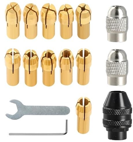Annlpoy 16 Pezzi Mandrino compatibile con Dremel, Cambio Rapido da 0,8 mm a 3,2 mm, Compatibile con Accessori Utensili Rotanti, Pinze in Ottone e Dadi in Metallo