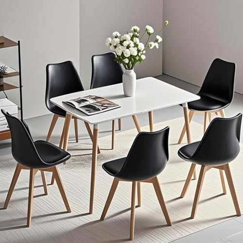 TTATC Ensemble Table à Manger avec 6 Chaises, Table à Manger Rectangulaire Moderne, 6 Chaises de Salle à Manger avec Pieds en Bois de Hêtre, pour Cuisine, Salon, Salle à Manger (Noir)