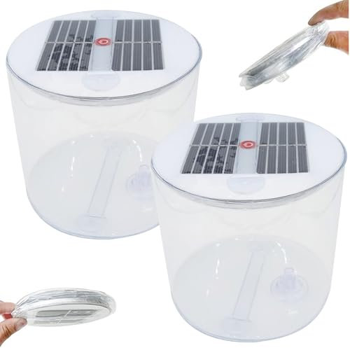Linterna Solar Inflable, Linterna de Campamento Solar a Prueba de Agua de 2 Piezas con LED Blancos, lámpara Plegable portátil con Mango para Acampar, Caminatas, Viajes, mochilero, Emergencia