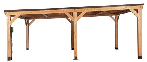 Backyard Discovery Kingsport Cedar Patio Carport | Heavy Duty & Ideal for Outdoor, Hardtop Wooden Shelter for Garden, Waterproof & Weather Resistant Steel Roof | 6.1m x 3.7m (20ft x 12ft)