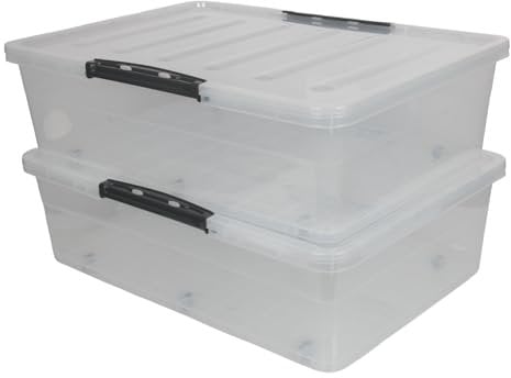 Jolie Max 45L Underbed Storage Box with Wheels & Lockable Lid – Clear Plastic, Strong & Durable – 69 x 49 x 20.5 cm (2)