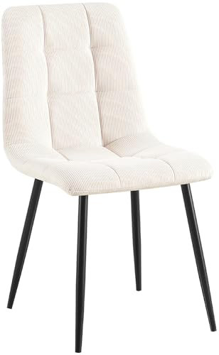 CLP Esszimmerstuhl Antibes I Küchenstuhl gepolstert mit gestepptem Cordbezug I Polsterstuhl mit Metallgestell I bis 150 kg belastbar, Farbe:Creme