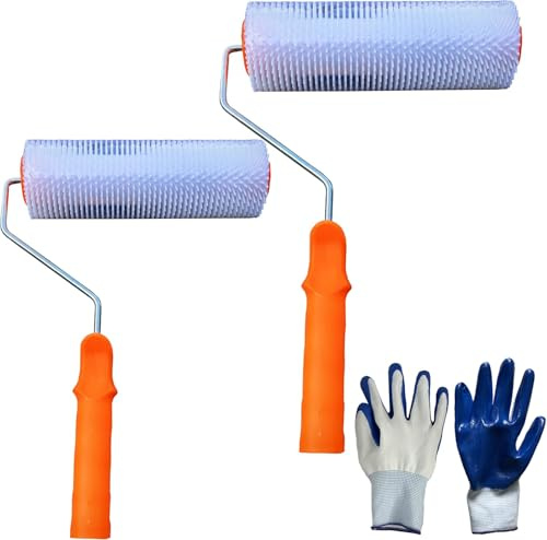 Spiked Roller Brush 2-Pack, 9in/230mm Long Roller Cement Hand Tool Decorative Floor Latex Paint defoaming Mortar Composite Roller with 14mm Spikes, de-Bubble Surface Smoothing