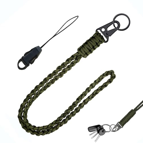 Paracord Schlüsselanhänger, Paracord Lanyard Schlüsselband Umhängeband mit Karabiner Geflochtenes Lanyard schlüsselband Lang für Schlüssel Ausweise Draussen Camping Wandern Rucksack Armeegrün
