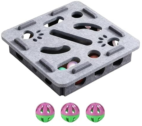 Interactive Cat Scratch Puzzle Enrichment Box, Felt Maze Cat Toy with 3 Bells, Mental Stimulation for Indoor Cats, Nail File Scratching & Puzzle Fun for Kittens and Adult Cats
