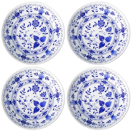 HOMSPE Lot de 4 assiettes à apéritif en porcelaine bleue et blanche de 12 cm