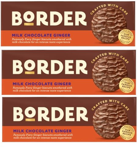 Border Milk Chocolate Ginger Biscuits 3 x 150g | Spiced Ginger Biscuits Covered in Smooth Milk Chocolate, Rich Warming Flavour, Ideal for Tea Time or Sharing