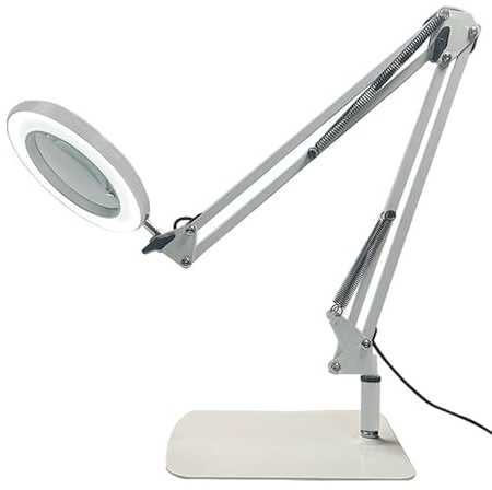 Lupe mit Licht, Lupenlampe mit Standfuß, 3 Farbtemperaturen, 10 Helligkeitsstufen, mit Led-Beleuchtung, Die Lupenleuchte für Lesen, Basteln Und Nahbeobachtung, Eisenplattenfuß(weiße)