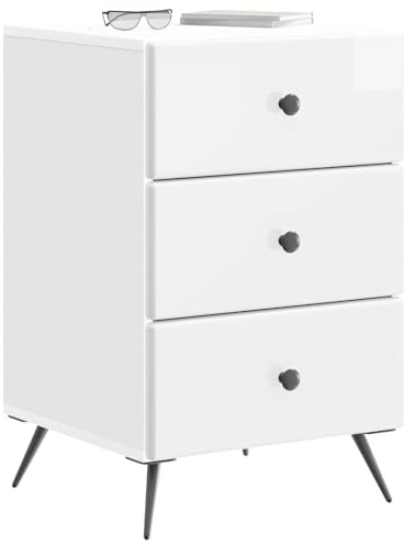 vidaXL Nachttisch Hochglanz Weiß 43 x 41 x 66,5 cm Holzwerkstoff, Wohzimmer, rechteckiger, Vintage Nachttisch, viel Stauraum, kompakter Organizer, Möbel für drinnen