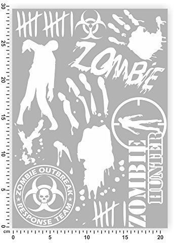 Bogengröße A4 - Zombie - Blut - Aufkleber - Set3 - Folie IN 15 Farben - Neon + Chrom! Sticker Aufkleber