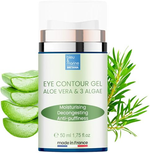 bleumarine Bretania - Hydroaktive Augenpflege Gel 50ml | Mit Aloe Vera und Algen | Reduziert Tränensäcke | Hautberuhigend und Feuchtigkeitsspendend | Ökologischer Anbau, Made in France