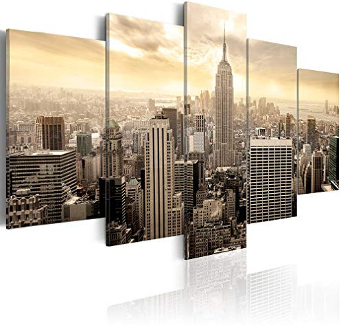 decomonkey Bilder New York 200x100 cm XXL 5 Teilig Leinwandbilder Bild auf Leinwand Wandbild Kunstdruck Wanddeko Wand Wohnzimmer Wanddekoration Deko Stadt City Architektur Panorama