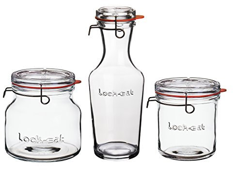 Luigi Bormioli - Lock-Eat Ökobewusste Einmachgläser, Einmachen, Servieren und Aufbewahren, recycelbare Gläser mit abnehmbarem Deckel, 3er Set, 1 x 1 Liter, 1 x 750 ml, 1 x 1,5 Liter