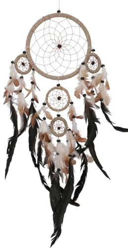 Traumfänger Mandala mit Federn, 2 Größen, beige, klein (11 * 11 * 0,5cm) | Schöner Traumfänger mit großen und kleinen Netzen, traditionelles Design, ideal für Schlafzimmerdekoration.