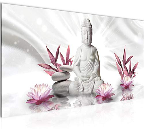 Runa Art Tableau Decoration Murale Bouddha Feng Shui 1 Partie Moderne Toile non tissée Salon Salle Bien-Être Zen Gris Rose 011612a