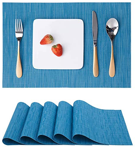 Myir Tovagliette Americana Plastica Lavabili, Set di 6 Tovagliette Non-scivolose Resistenti al calore, Tovaglietta Americane per Tavolo da Cucina 30X43.5cm(Blu)