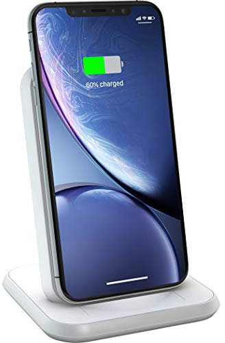 ZENS Qi Certified Stand Aluminium Wireless Charger White, Supports Fast Wireless Charging with up to 10 Watts - Built-in USB port for iPad or other device - Works with all Qi-ready phones