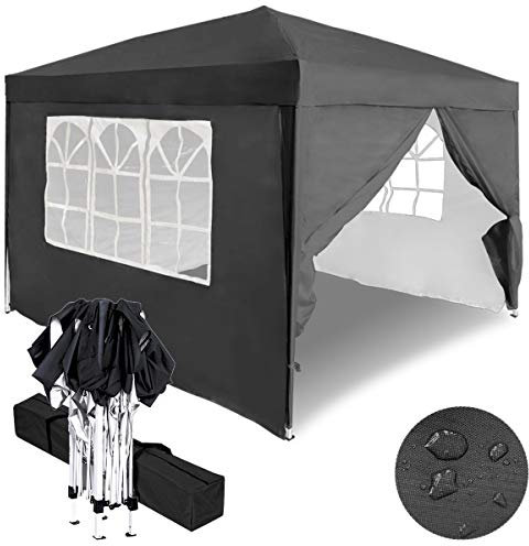 Aufun Faltpavillon Faltzelt UV-Schutz - gartenpavillon Partyzelt Gartenzelt Wasserdicht - für Garten/Party/Hochzeit/Picknick (3x3m, 4 Seitenteilen, Anthrazit)