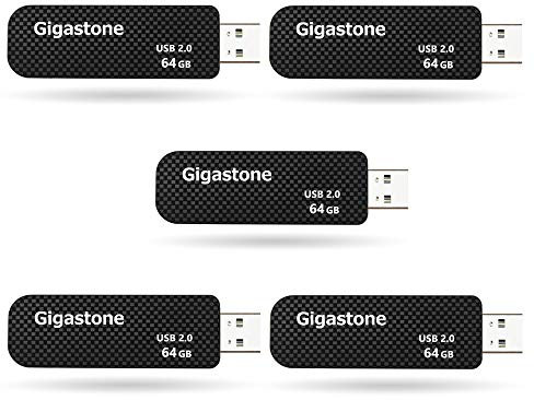 Gigastone Lot de 5 Clé USB 64 Go, V30 Série, Clé Rétractable pour PC Ordinateur Portable MacBook, Compatible avec Windows Mac Linux, USB 2.0 Flash Drive Stockage Mémoire Stick, Style en Vogue - Noir