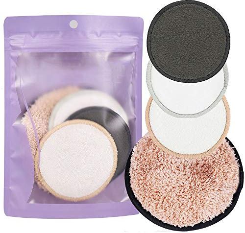 YMZ Wiederverwendbarer Make-up-Reiniger, Bambus-Make-up-Reiniger, nur mit Wasser, kein chemischer Entferner nötig, Bambus-Pads, waschbar, Gesichtsreiniger und Augen, 4 Stück