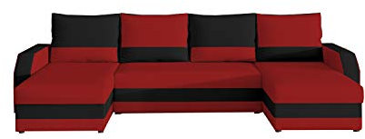 Ecksofa mit Schlaffunktion mit Bettkasten Couch U-Form Polstergarnitur Wohnlandschaft Polstersofa mit Ottomane Couchgranitur - Mirian U (Rot +Schwarz (Alova 46+Alova 04))