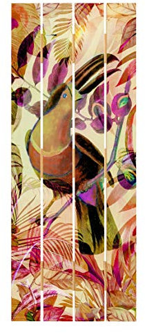 Holzbild - Bunte Collage - Tukan - Hochformat 5:2 120cm x 48cm